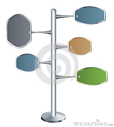 Metal directional signpost with color tables Vector Illustration