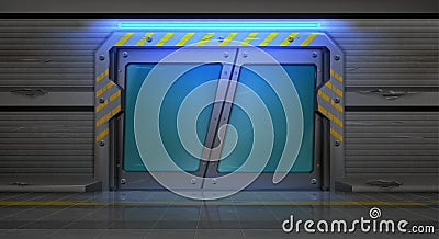 Metal door, bunker or secret laboratory entrance Vector Illustration