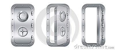 Metal door with porthole in submarine Vector Illustration