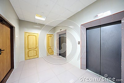 Metal doors to elevators and offices Stock Photo