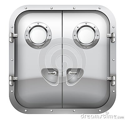 Metal double doors with porthole of the ship Vector Illustration