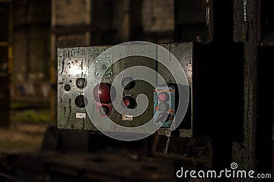 Control panel in abandoned industrial building Stock Photo