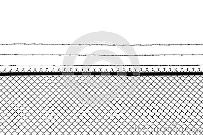 Metal fence with barbed wire isolated on a white background Stock Photo