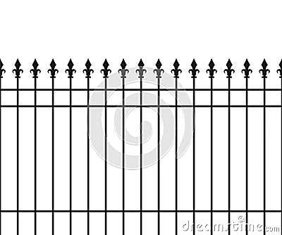Metal fence, spike lattice bars. Iron gate, vector illustration. Safety barrier graphic black garden or house security Vector Illustration