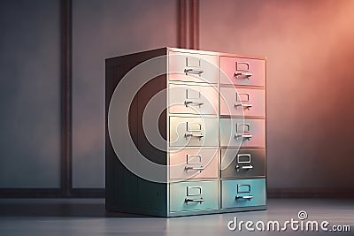 a metal filing cabinet with five drawers on top of it Stock Photo