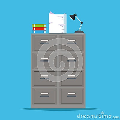 Metal filing cabinet storage lapm office Vector Illustration