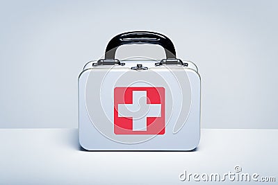 Metal first aid kit on light grey background Editorial Stock Photo