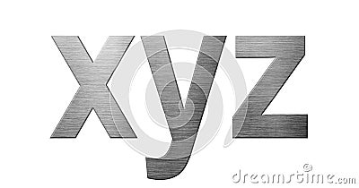 Metal font english alphabet. Letter XYZ from metal plate isolated on a white background Stock Photo