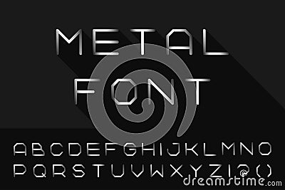 Metal font. Iron english alphabet. Steel latin letters. Vector Illustration
