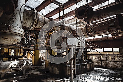 Metal Fuel and Power Generation Rusty Equipment in Abandoned Factory Interio Stock Photo