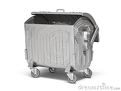 Metal garbage contaner or refuse trash bin isolated on white Cartoon Illustration