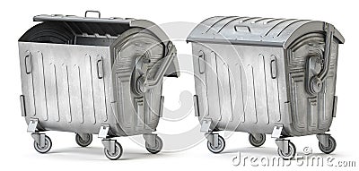 Metal garbage contaner or refuse trash bin isolated on white. 3 Cartoon Illustration