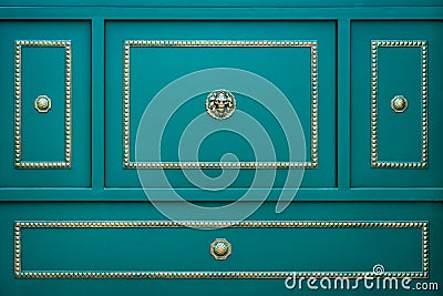 Metal gate, background. Aquamarine color Stock Photo