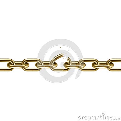 Metal golden broken chain 3D. Freedom concept Cartoon Illustration