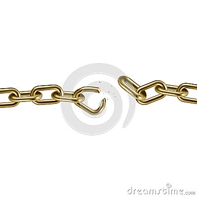 Metal golden broken chain 3D. Freedom concept Vector Illustration