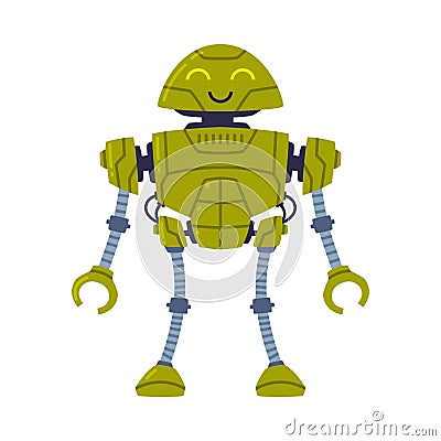 Metal Green Robot Machine with Limbs for Labor Automation Vector Illustration Vector Illustration