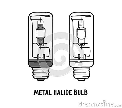 Metal halide light bulb, xenon gas-discharge headlamp icon in doodle style Vector Illustration