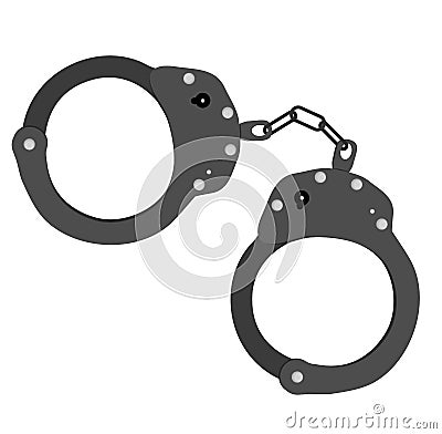 Metal handcuffs on a chain. Vector Illustration