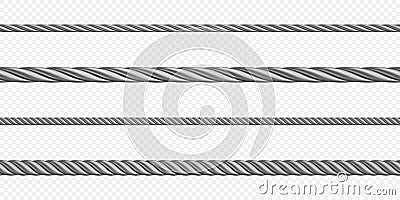 Metal hawser, rope, steel cord of different sizes Vector Illustration