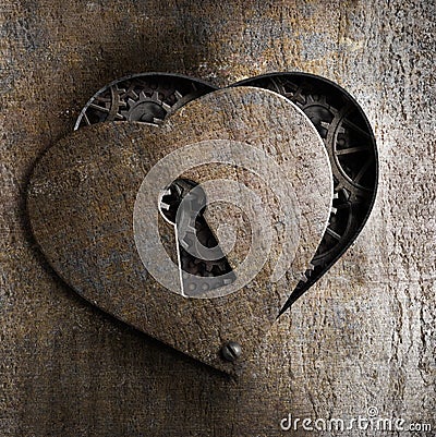 Metal heart with keyhole Stock Photo