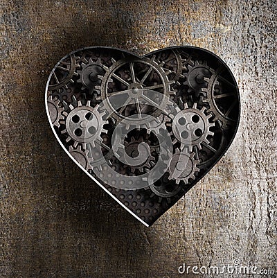 Metal heart with rusty gears Stock Photo