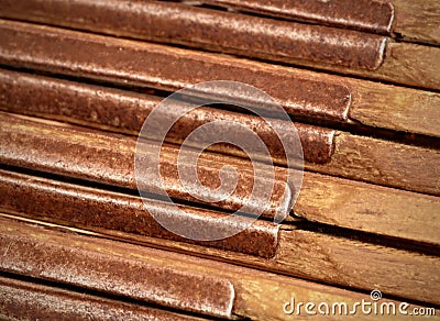 Metal hinges detail old wood folding rule Stock Photo