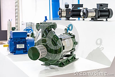 Metal horizontal centrifugal submersible pump with electric motor for conveying or supply water liquid etc. in industrial Stock Photo