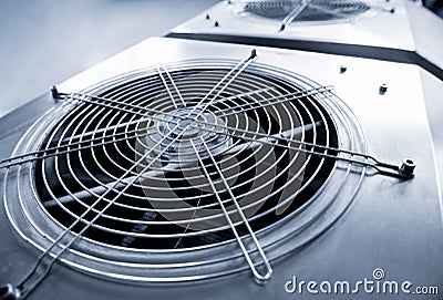 Metal industrial air conditioning vent. HVAC. Ventilation fan background Stock Photo