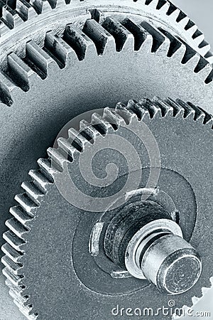 Metal industrial gear cogwheel for machinery closeup Stock Photo