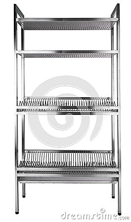 Metal Industrial kitchen rack isolated on white background Stock Photo