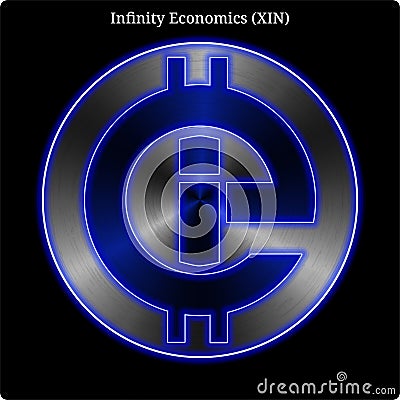 Metal Infinity Economics XIN coin witn blue neon glow. Vector Illustration