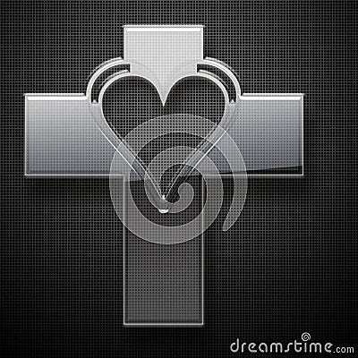 Metal Jesus Cross heart shape Stock Photo