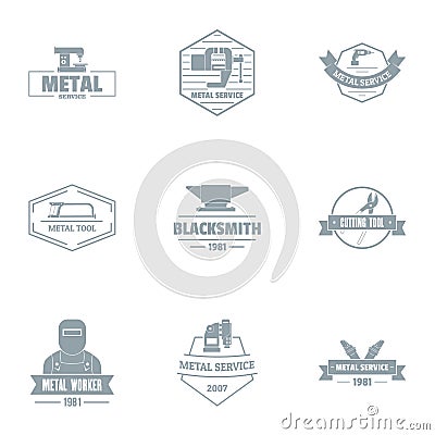 Metal job logo set, simple style Vector Illustration