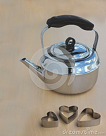 Metal Kettle and hearts Stock Photo