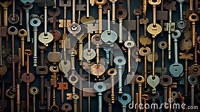 Metal keys collection, background template Stock Photo