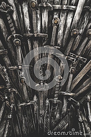 Metal knight swords background. The concept Knights. Stock Photo