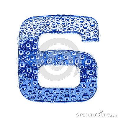 Metal letter & water drops - digit 6 Stock Photo