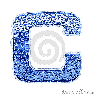 Metal letter & water drops - letter C Stock Photo