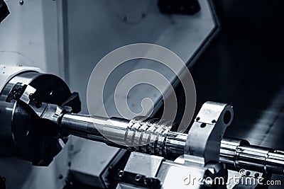 Metal machine tools industry. CNC turning milling factory steel blank part process Stock Photo