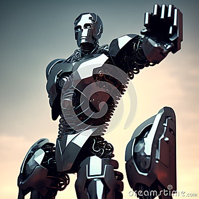 Metal Man Cyborg, Generative AI Illustration Stock Photo