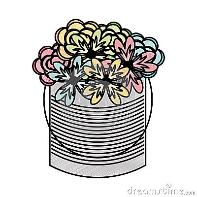 Metal mason jar with flowers isolated icon Vector Illustration