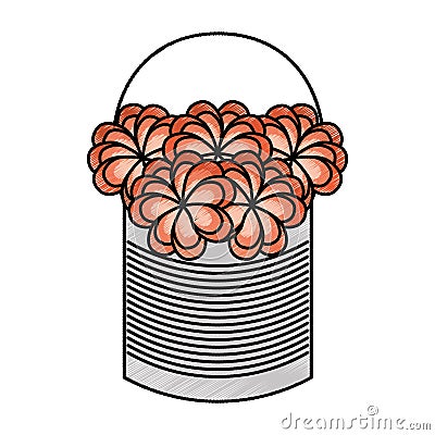 Metal mason jar with flowers isolated icon Vector Illustration