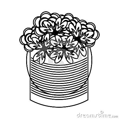 Metal mason jar with flowers isolated icon Vector Illustration