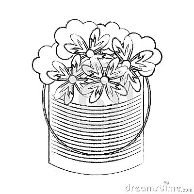 Metal mason jar with flowers isolated icon Vector Illustration