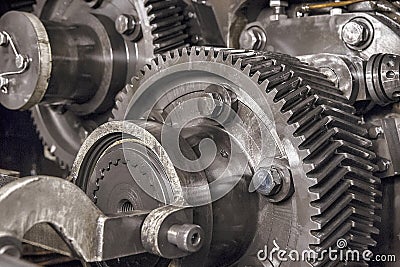 Metal Mechanical Gears, Closeup Stock Photo