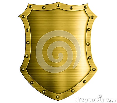 Metal medieval bronze shield isolated 3d illustration Stock Photo
