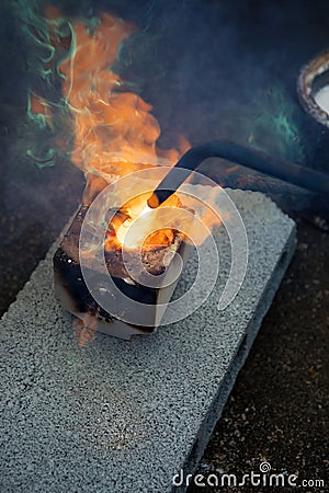 Metal melting in manufacturing factory Stock Photo