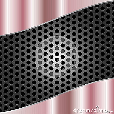 Abstract Shiny Brushed Pink Metal on Gray Metal Mesh Background Stock Photo