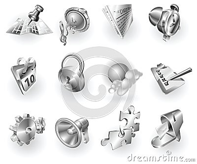 Metal metallic web and application icon set Vector Illustration