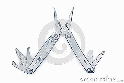 Metal multitool isolated on white Stock Photo
